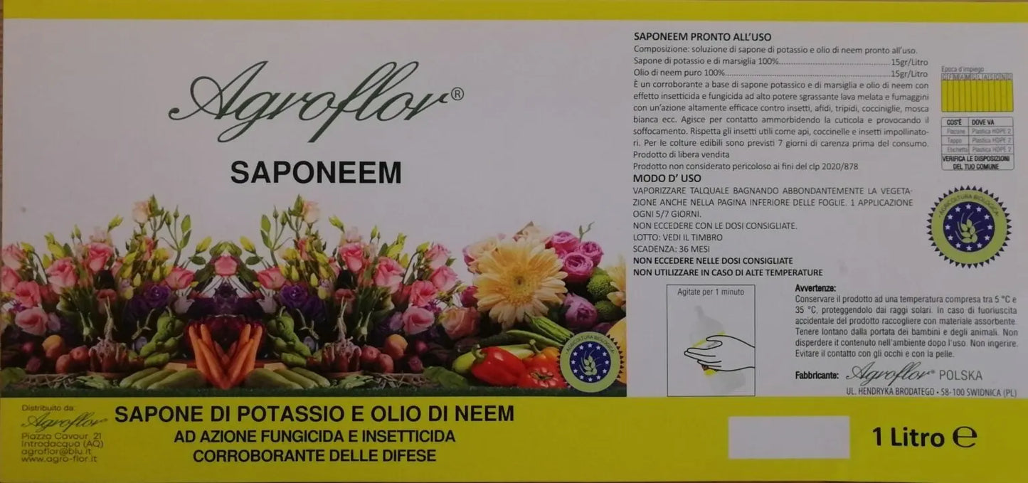 SAPONEEM – SAPONE DI POTASSIO E OLIO DI NEEM (PRONTO ALL’ USO) AGROFLOR